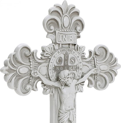 LuxenHome Jesus Cross Decor Statue, 19 Inch Tall Off White Polyresin Holy Cross Jesus Crucifix Statue, Standing Crucifix Catholic Decor for Indoor Outdoor Garden, Christ Sculpture Gift