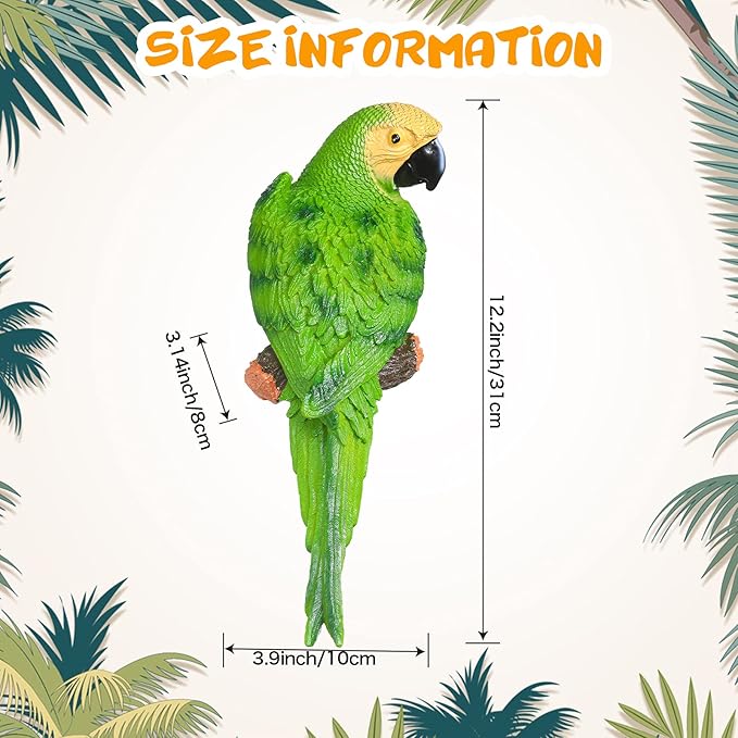 Jetec Parrot Decor Outdoor Tiki Bar Decor Large Realistic Parrot Statues Outside Lifelike Bird Sculptures Garden Patio Yard Lawn Figurines for Tropical Animal Tree Wall(2 Pcs,Green, Red)