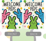 Welcome Peeps Easter Garden Flag Cute Bunny Easter Dot Garden Flag Decor Spring Double Sided House Flag for Outside Yard Decorations 12×18 Inch