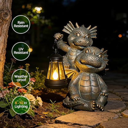 Solar Garden Outdoor Statues Lantern Figurines Light Decorations for Outdoor Patio Balcony Yard Lawn, Ideal Gifts for Mom Friends (Bronze -Dragon)