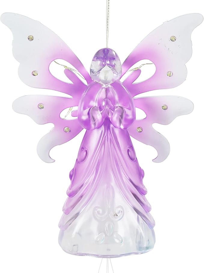 Exhart Wind Chimes, Solar Angel Wind Chime with Metal Wings, 13 LED Firefly Lights, Purple Acrylic Large Lawn and Yard Decoration, 6.5 x 4 x 42 Inch