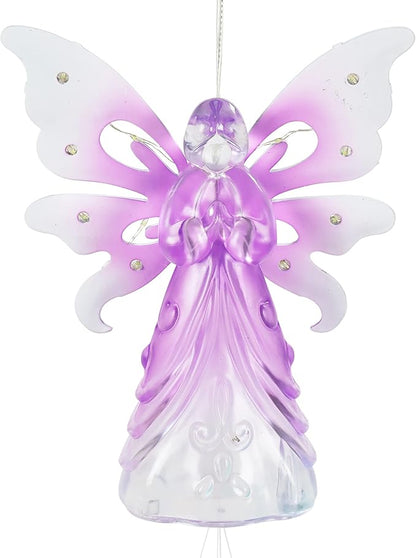 Exhart Wind Chimes, Solar Angel Wind Chime with Metal Wings, 13 LED Firefly Lights, Purple Acrylic Large Lawn and Yard Decoration, 6.5 x 4 x 42 Inch