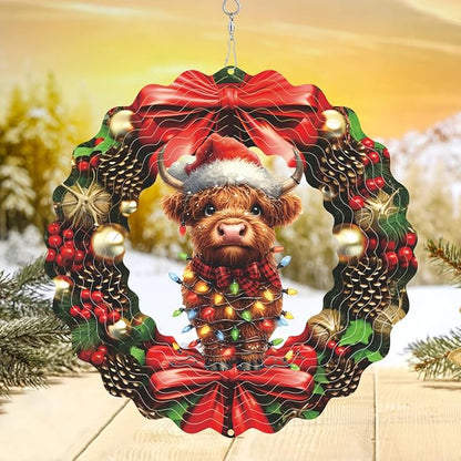 Cow Metal Wind Spinner 3D Hanging Christmas Wind Spinners Decor Christmas Bull Head Metal Wind Sculptures for New Year Gift Party Yard Garden Outdoor Indoor Decor
