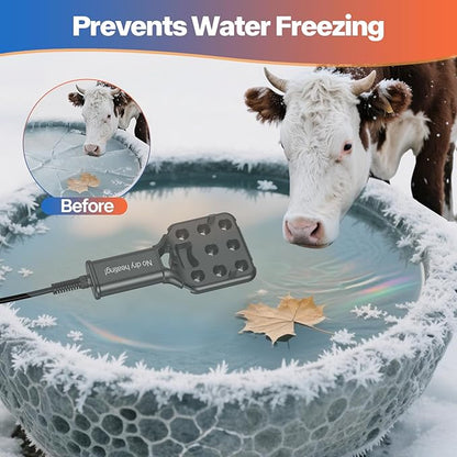 120V 800W Pond De-Icer and Chicken Water Heater for Livestock Tank Heater, Featuring Power-Off Protection, Overheating Protection, GFCI Plug & 9.2FT UL Approved Cord