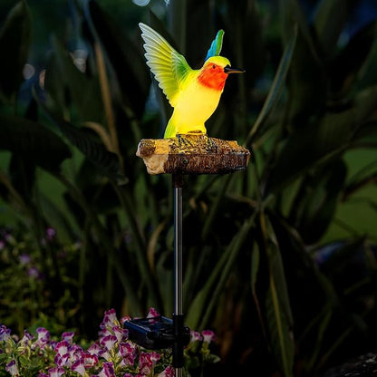Hummingbird Solar Lights for Outside with Simulated Hummingbird Call and Breathing Light Waterproof Hummingbird Statue for Garden Decorative Stakes Lighting, for All Seasons