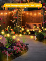 Solar Garden Lights Outdoor ,8 Pack 64 LED, Solar Swaying Dandelion Bee Lights Waterproof, Swaying Firefly Lights for Yard Pathway Lawn Patio Decorations, 2 modes (Steady on, Slow Twinkle), Warm White