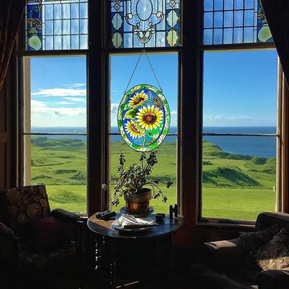 Sunflower Stained Glass Window Hanging Home Decor Suncatchers Indoor Window Gift for Mom Women Flower Lovers