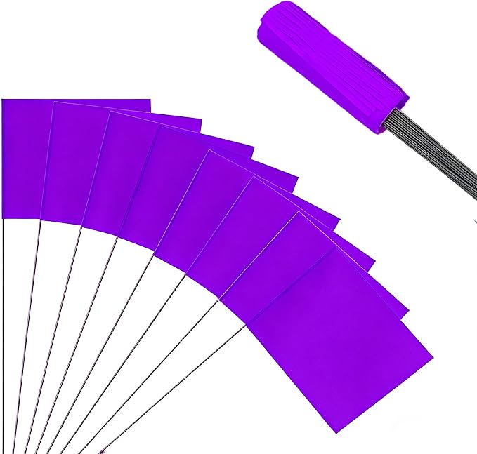 50Pack Purple Marking Flags, JIZHGRAD 13x4x5 Inch Marker Flags Use for Yard & Lawn, Boundary & Dog Training, Survey & Landscape, Sprinkler & Surveyor, Garden & Construction, High Visibility, Sturdy, Versatile, UV & Weather Resistant