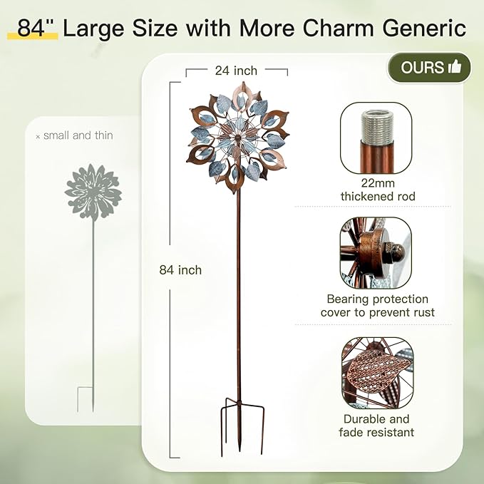 Wind Spinners Outdoor for Yard and Garden, 84 Inch Metal Large Outdoors Windmill Kinetic Wind Spinner, Outside Decor for Yard Art Lawn Backyard Landscape Patio(24" W x 84" H)