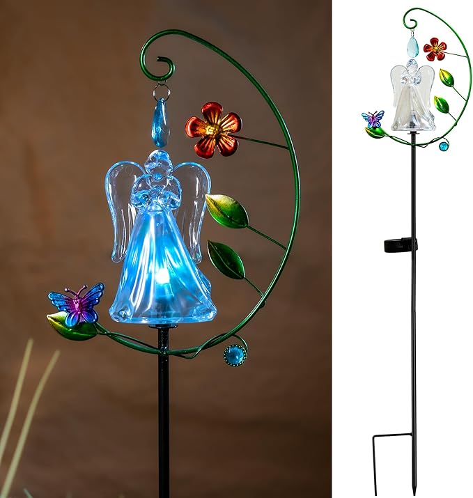Solar Angel Lights - Color Changing Angel Statue for Outdoor Garden & Cemetery Decor, Solar Powered Waterproof, Memorial Gift for Loss of Mother, Sympathy Gifts for Women (1-Pack)