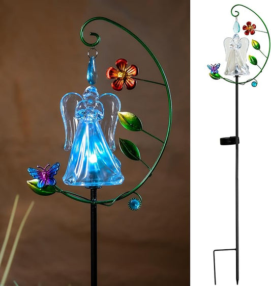 Solar Angel Lights - Color Changing Angel Statue for Outdoor Garden & Cemetery Decor, Solar Powered Waterproof, Memorial Gift for Loss of Mother, Sympathy Gifts for Women (1-Pack)