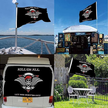 Swono Military Skull Flag 3x5 ft Skeleton With Wings Dagger Kill Em Them All Let God Flag for Outdoor Indoor Office Workplace Home Garden Business
