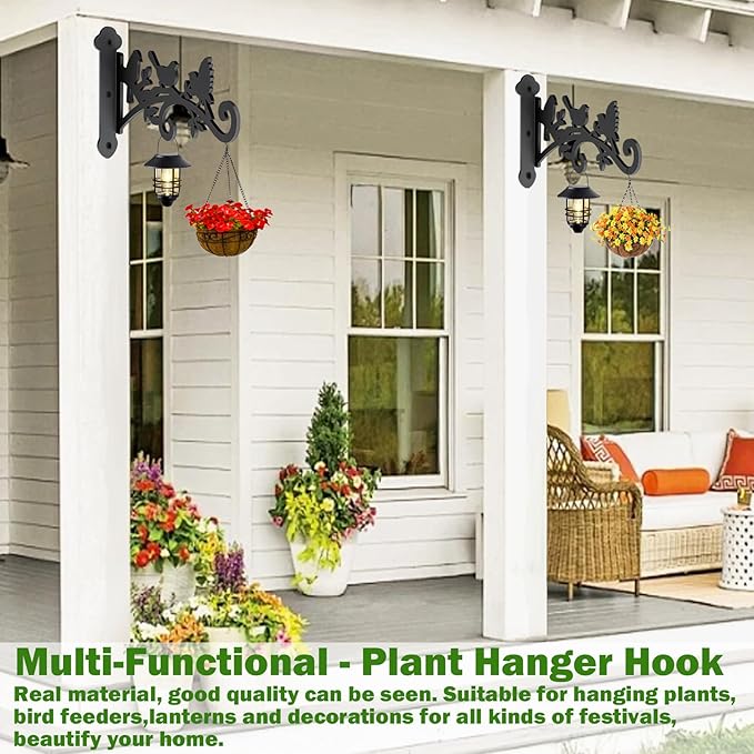 4 Pack Plant Hanger Hook,Outdoor & Indoor Hanging Basket Hooks,9in Metal Plant Wall Hanger,Plant Bracket Hook for Hanging Plants,Bird Feeder,Lantern