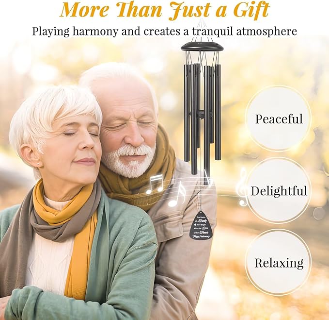 60th Anniversary Wind Chimes Gifts for Men Women,Romantic 60 Year Anniversary for Couples, Wife, Husband, Parents, Friends, 60th Wedding Gifts Idea of Happy Anniversaries Decorations,Black
