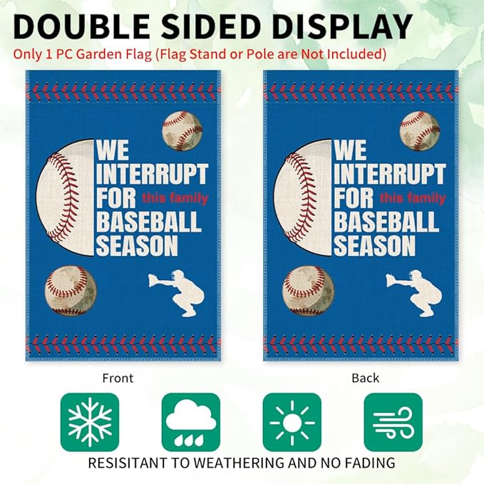 We Interrupt For This Family Baseball Season Fall Garden Flag, Double Sided Farmhouse Lawn Outdoor Decor Yard Flags, Funny Autumn Yard Flag Gifts for Baseball Lovers Families Friends