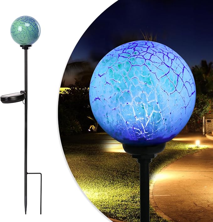 Solar Outdoor Decorative Swirl Solar Garden Stake Glaze Glass LED Garden Globe Lights for Pathway Yard Lawn Decoration Green 1 Pack