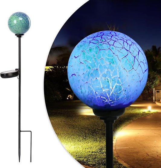 Solar Outdoor Decorative Swirl Solar Garden Stake Glaze Glass LED Garden Globe Lights for Pathway Yard Lawn Decoration Green 1 Pack