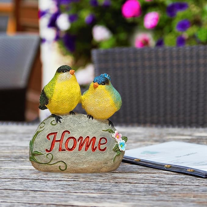 Bird Garden Statue, 6.31 Inch Lifelike Standing Bird with Hope Characters Stone, Small Resins Figurine for Home Table Outdoor Lawn Porch Patio Balcony Yard Decor (b)