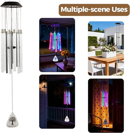 Solar Wind Chimes for Outside, 6 LED Tubes Auto-Color Changing, Birthday/Festival/White Elephant Gifts, 37” Outdoor Decor for Garden, Yard, Patio