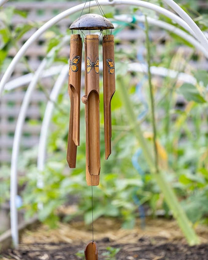 Cohasset Gifts 125 Butterfly Simple Bamboo Wind Chime, Large, Hand Painted Monarch