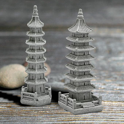 Saihisday 3PCS Mini Pagoda Sandstone Sculpture, Chinese Zen Pagoda Figurines for Garden, Office Home Desktop Decor
