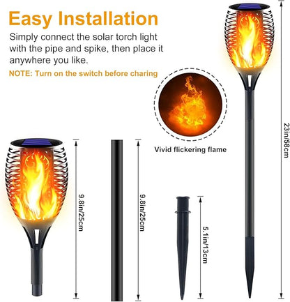 Large Solar Torch Light with Flickering Flame, 6 Pack Upgraded Outdoor Decorative Solar Tiki Torches - Super Bright LED Landscape Lighting for Yard, Garden, Patio & Pathway Decor, Auto On/Off