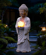 Nacome Solar Buddha Garden Statues with Lotus Flower: Resin Zen Decor Waterproof Sculpture Outdoor Light Design for Outside Patio Lawn Yard Balcony - 14.6 inches(White)