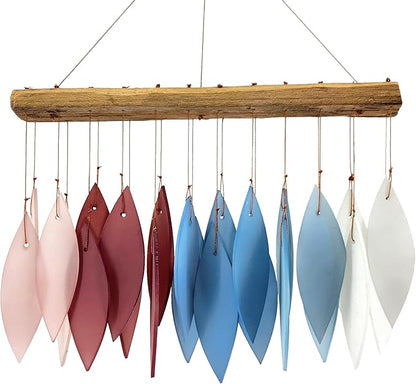 Blue Handworks New England Harbor Glass Chime, Sandblasted Glass and Found Wood Handcrafted Wind Chime