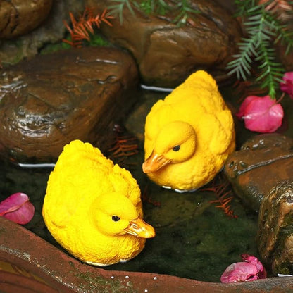 Cute Statues Garden Mini Yellow Duck Figurine Vivid Miniature Fairy Figurines Resin Backyard Decor(B)