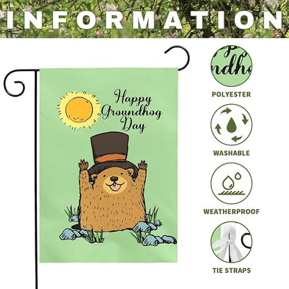 Happy Groundhog Day Garden Flag 12x18 Inch Double Sided Cute Groundhog with Top Hat and Sunshine Design Spring Outdoor Yard Flags Funny Holiday Porch Lawn Durable Banner for Home Garden Décor