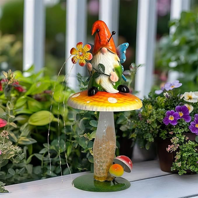 HONGLAND Solar Garden Gnome Figurine, Waterproof Outdoor Mushroom Decor with Solar Outdoor Lights for Yard, Patio, Lawn Ornaments, Ideal Gifts for Mom Grandma Women, Housewarming Gifts-16.5"