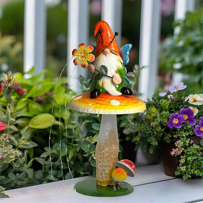 HONGLAND Solar Garden Gnome Figurine, Waterproof Outdoor Mushroom Decor with Solar Outdoor Lights for Yard, Patio, Lawn Ornaments, Ideal Gifts for Mom Grandma Women, Housewarming Gifts-16.5"