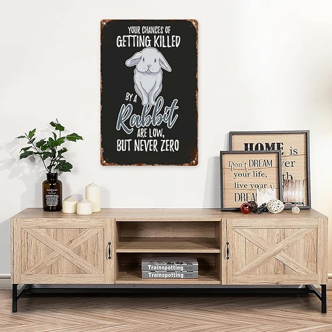 Retro Tin Metal Sign Killed By Rabbit Are Low But Never Zero Bunny 8x12 Inches Vintage Wall Decor for Home,Outdoor,Office,Yard,Kitchen,and Bathroom Funny and Motivational Quotes