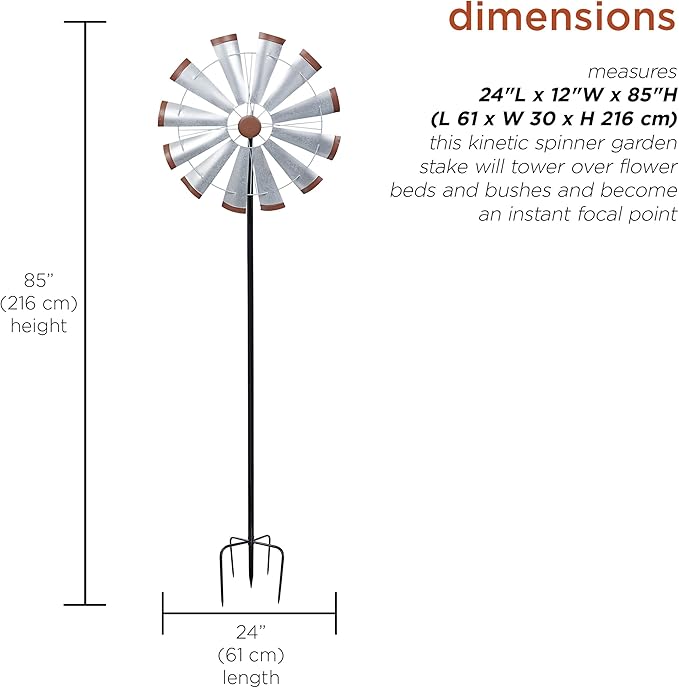 Alpine Corporation 85" Tall Outdoor Metal Wind Spinners, Large Kinetic Windmill, Outdoor Decor, Silver