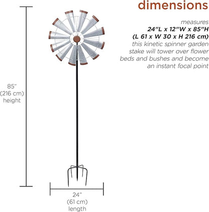 Alpine Corporation 85" Tall Outdoor Metal Wind Spinners, Large Kinetic Windmill, Outdoor Decor, Silver