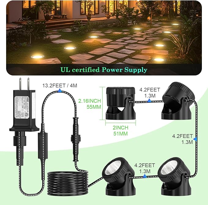 SoulBay Pond Lights LED Underwater, 4 Pack P68 Waterproof Low Voltage Landscape Lighting with 8-Hour Timer Plug for Fountain Fish Tank KOI Pond Water Features Outdoor, Warm White Bright 3200K