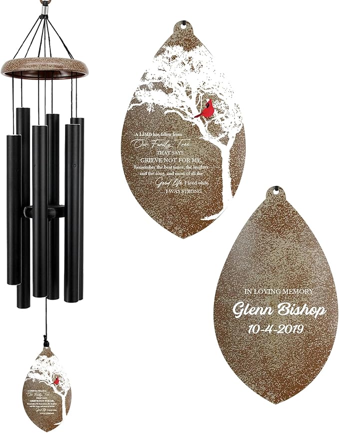 ASTARIN Custom Cardinal Memorial Wind Chimes, 35" Sympathy Gifts Wind Chime for Loss of Mom Dad Sister Son, Personalized Name Date Bereavement Condolence Gift for Outside, Produced in USA