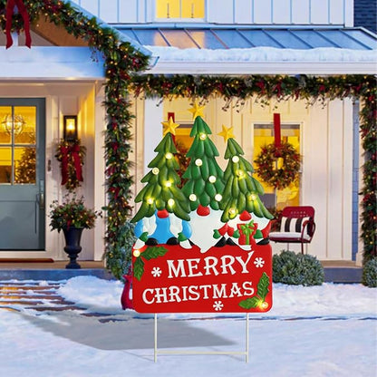 Afirst Christmas Yard Stakes Light Up Yard Decorations with LED Gnomes Santa Trees Metal Lighted Stakes Merry Christmas Sign Outdoor Garden Stake Lawn Pathway Outdoor Decoration