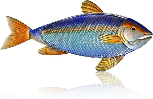LIFFY Metal Fish Wall Decor,32“ Large Metal & Glass Tuna Artworks Home Decorative Ornaments,Indoor Outdoor Ocean Coastal Wall Hanging Decorations for Pool Garden Yard Patio