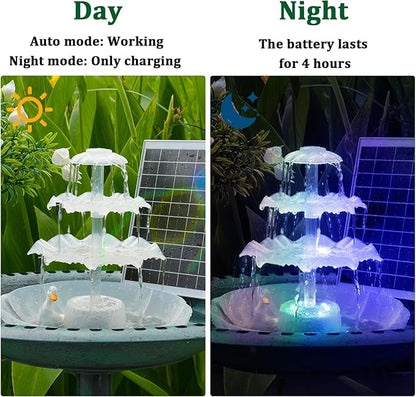 AISITIN 3 Tiered Bird Bath with 6.5W Solar Water Pump, Upgraded Solar Bird Bath Fountains with Lights, Detachable DIY Solar Powered Fountain for Garden, BirdBath, Patio, Yard and Pond