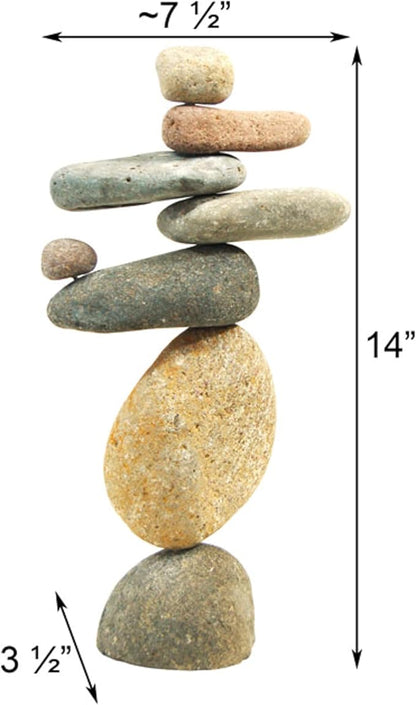 BestNest Ancient Graffiti Stone Cairns Set, 2-Piece Stacked Rock Sculptures with Metal Rod Support, 10" & 14" Garden Stone Towers for Zen, Japanese, or Wabi-Sabi Décor, Indoor Outdoor Home Ornament