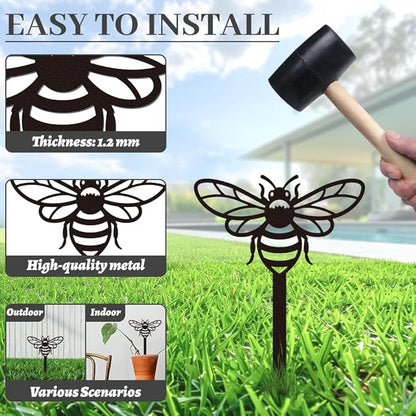 WADORN Bee Metal Yard Stakes Spring Decor, 10.6" Bee Outdoor Statues Silhouette Black Cute Bees Yard Art Stakes Bees Lover Gifts Indoor Outdoor Ornaments Decoration for Garden Patio Backyard Lawn