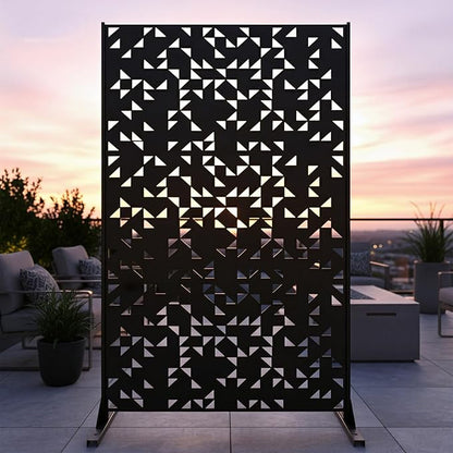 Metal Privacy Screen Outdoor 6FT – Laser-Cut Geometric Mosaic Decorative Steel Panel, Weather-Resistant Freestanding Rustproof Privacy Wall Divider for Patio, Garden, Deck & Balcony