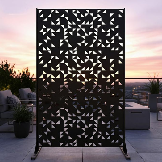 Metal Privacy Screen Outdoor 6FT – Laser-Cut Geometric Mosaic Decorative Steel Panel, Weather-Resistant Freestanding Rustproof Privacy Wall Divider for Patio, Garden, Deck & Balcony