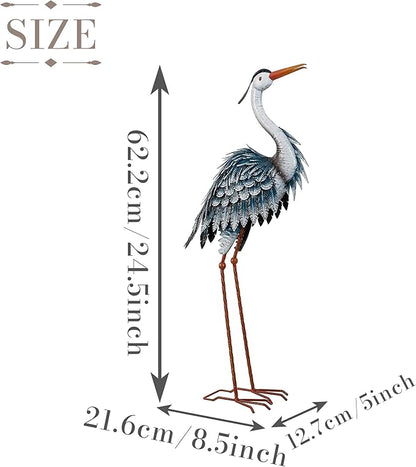TERESA'S COLLECTIONS Garden Decor Blue Heron Sculptures & Statues,24.5" Coastal Metal Heron Decoy for Outdoor Outside Vivid Bird Metal Yard Art Cranes Patio Pond Pool Lawn Decorations,Gift for Mom