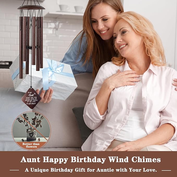 Aunt Birthday Gifts for Women, Unique Birthday Gifts for Aunt Auntie from Niece Nephew, 32" Bronze Wind Chimes