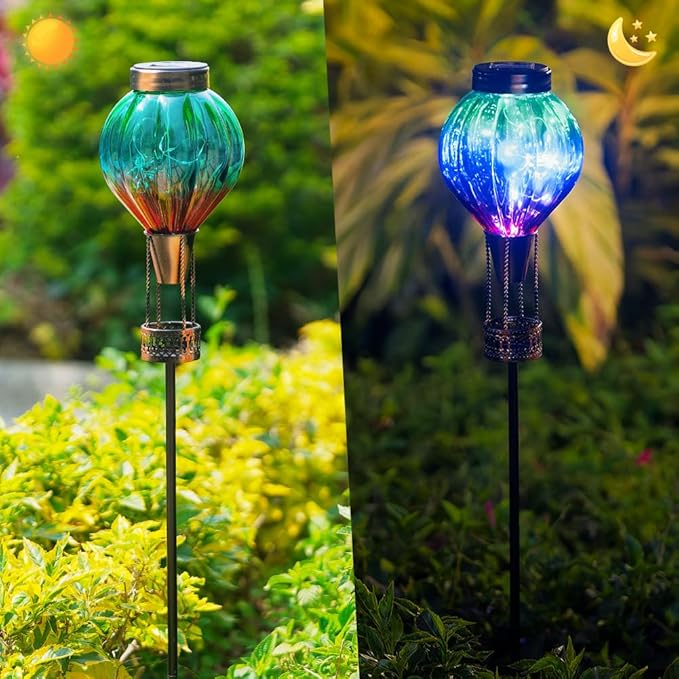 Solar Garden Lights Outdoor Waterproof with Hot Air Balloon, Led Garden Lights Outdoor Solar Landscape Stake Light Decor for Outside Pathway Walkway Yard Patio