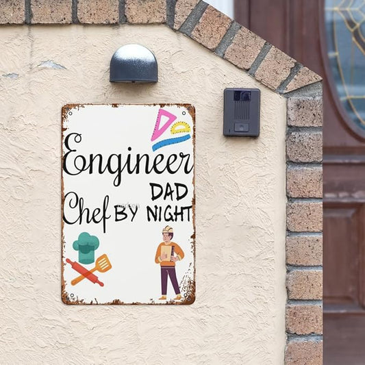 Vintage Retro Metal Wall Decor Signs Engineer Dad Chef by Night for Home,Kitchen,Bathroom,Patio & Garden Inspirational & Funny Life Quotes 8x12 Inches