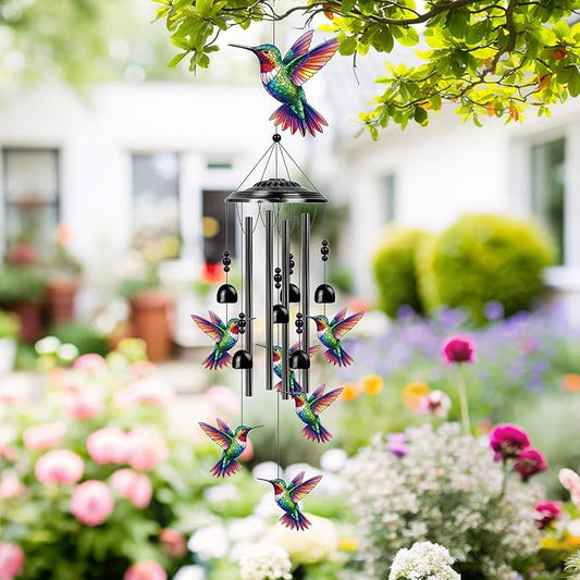 Hummingbird Wind Chimes for Outside - Colorful Hummingbird Gifts for Women Men Mom Grandma Mother's Day, Black Metal Wind Chimes for Outdoor Garden Patio Yard Decor