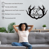 Personalized Antler Metal Cabin Sign | Custom Metal Sign | Family Sign Wall Art | Outdoor Deer Hunter Gift | Monogram Last Name Sign | Camper Gift | Buck Deer Hunting Porch Sign | Letter Cabin Decor
